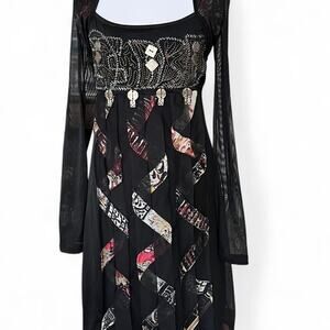 Save the Queen Black Mesh Dress Italian Designer Gothic Y2K Embellished Size S/M